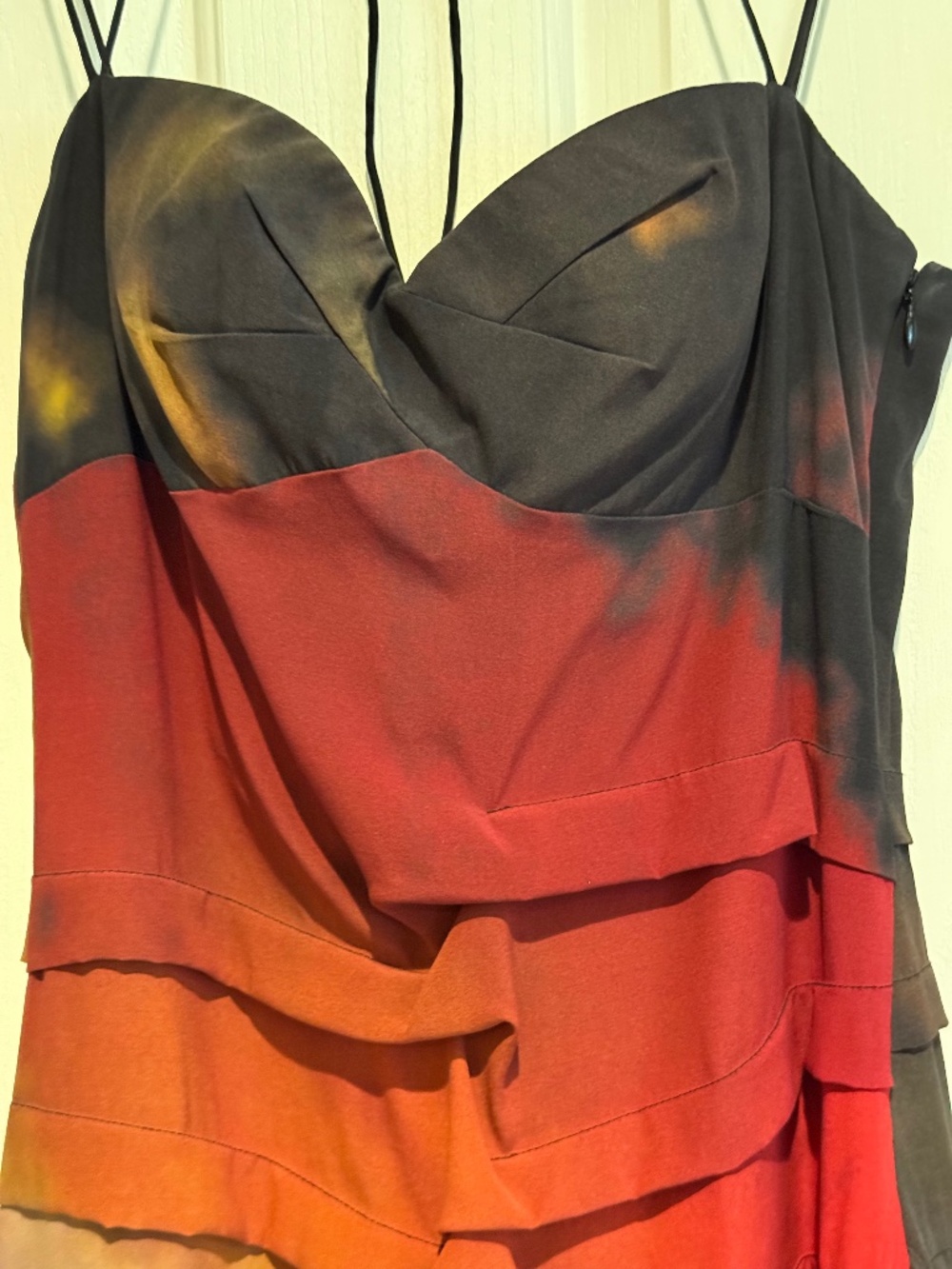 Nicole Miller cocktail dress in Autumn colors.  Spaghetti straps size 8.